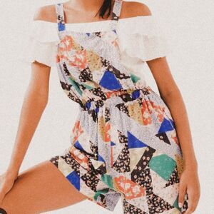 Anthropologie x Corey Lynn Calter Floral Patchwork Romper – Boho Quilt Style M